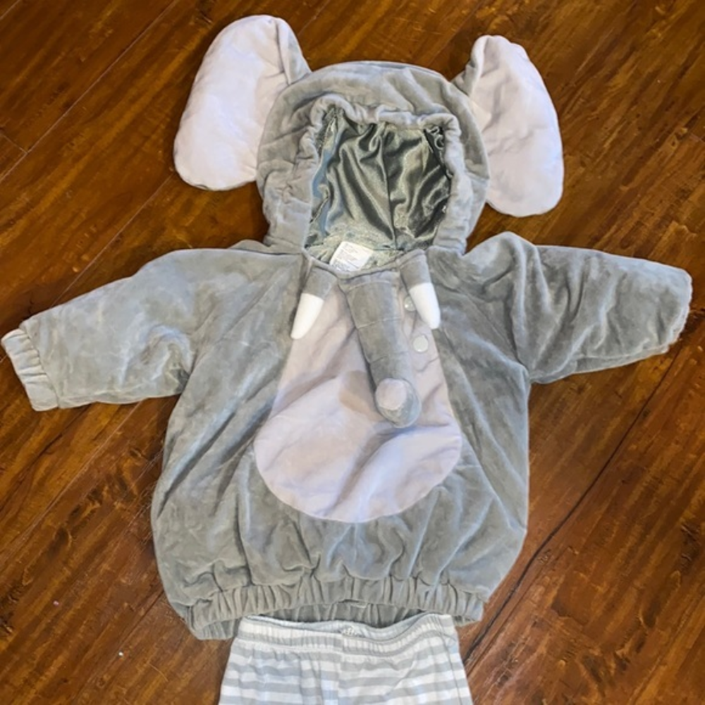 Baby Elephant Costume 6-12M Plush Hood Trunk Ears Pants Halloween Circus Unisex